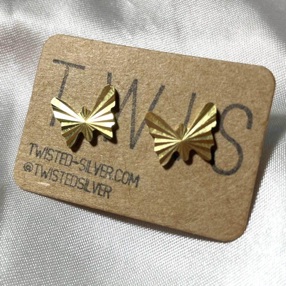 Twisted Silver Brass Butterfly Stud Earrings